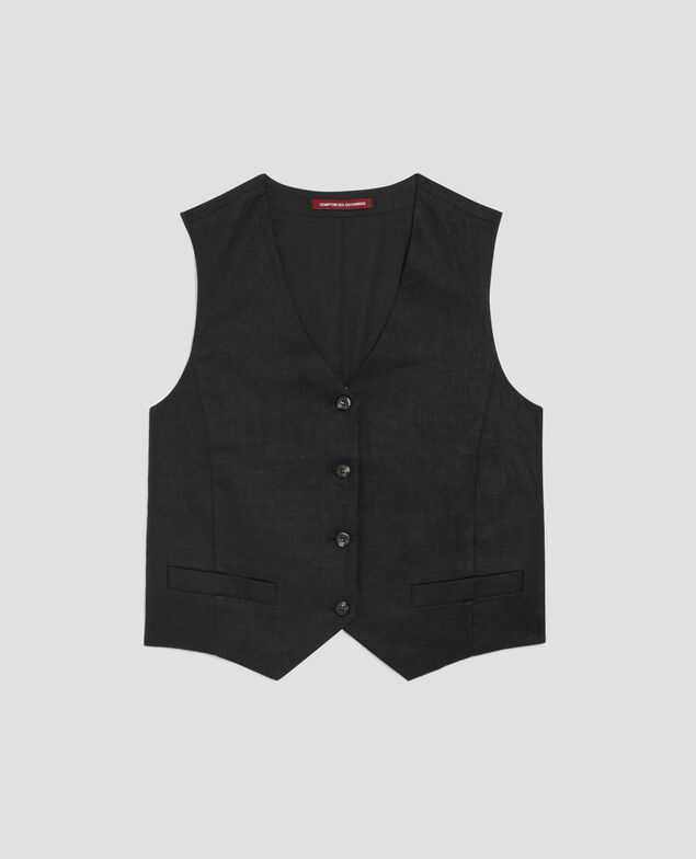 Sleeveless linen top H091 black beauty