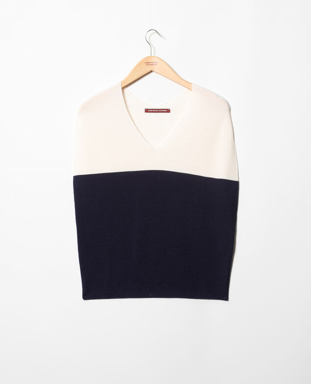 V-cowl neck jumper Champagne/navy