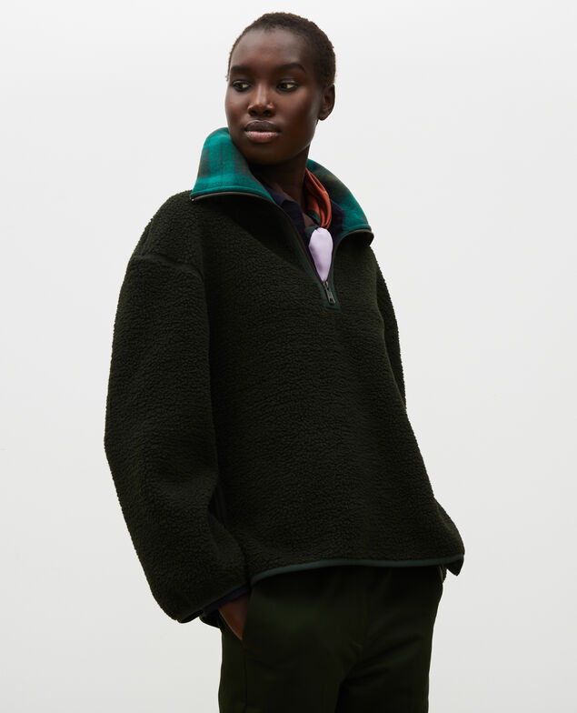 Fleece half-zip jumper with tartan collar Scarab