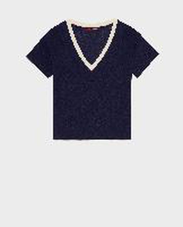 SARAH - Linen V-neck t-shirt 5062d str maritime butter