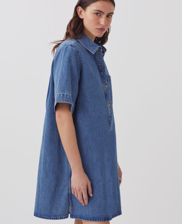 Denim mini shirt dress J621 light blue