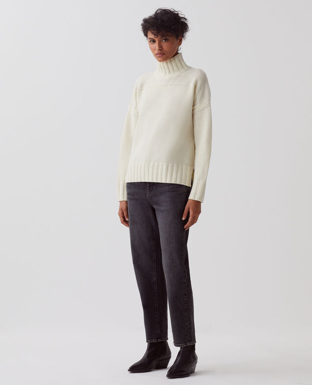 Wool polo neck jumper I010 glass green beige
