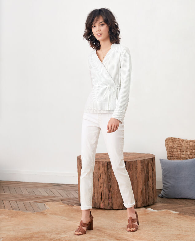 Wrapover blouse Off white/navy stripes