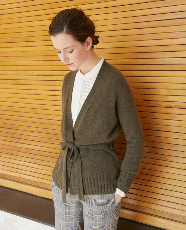 Wrapover cashmere cardigan Olive night