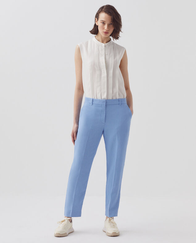 MARGUERITE - Linen cigarette trousers H612 bel air blue
