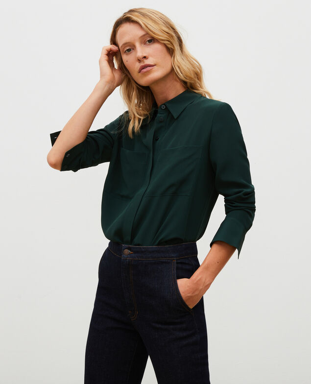 Loose long-sleeve silk shirt Scarab