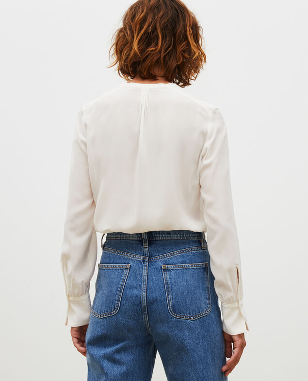Loose long-sleeve silk shirt Jet stream
