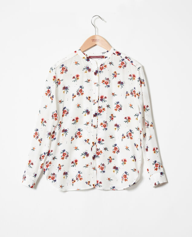 Mandarin collar blouse Bouquet coconut milk