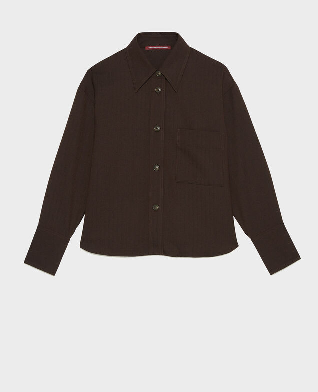 Chevron wool cropped overshirt  Coffee bean