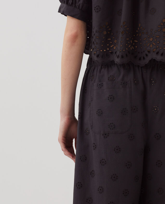 Cotton broderie anglaise wide leg trousers H091 black beauty