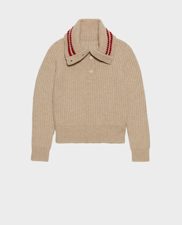 Wool half-neck jumper with a wide collar Latte