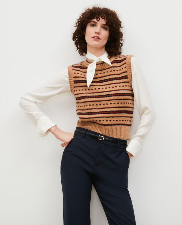 Sleeveless alpaca wool jacquard jumper Jacquard taupe black brandybrown