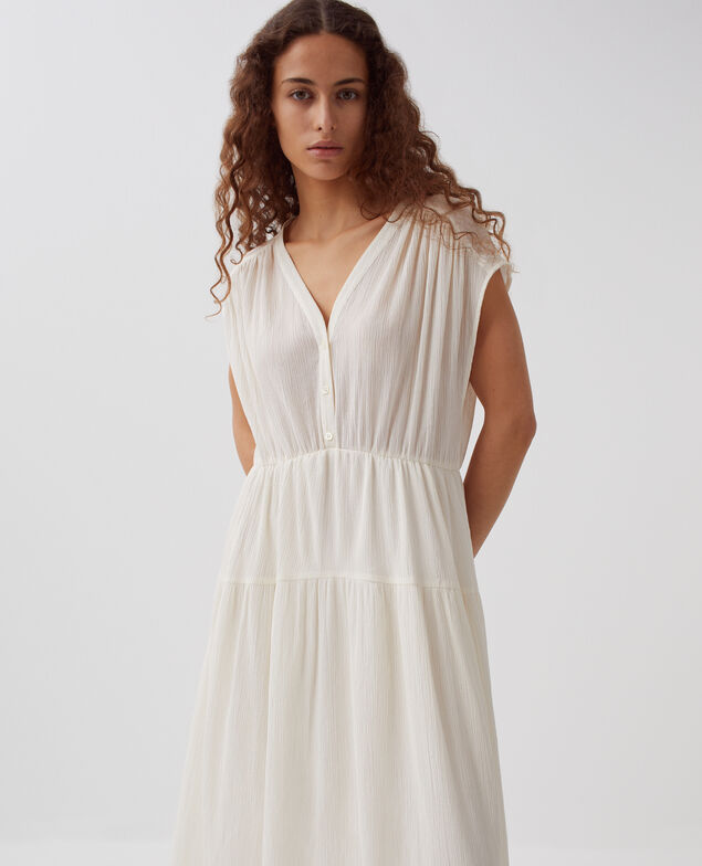 Pleated cotton maxi dress H303 white swan