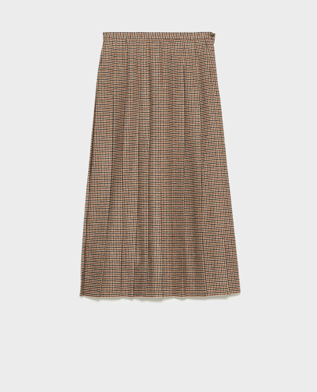 Pleated wool tweed skirt Check-wool-pattern-tailoring