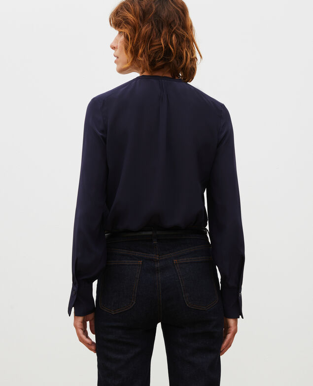 Loose long-sleeve silk shirt Night sky
