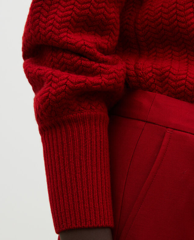 Cable knit round neck wool jumper Royale red