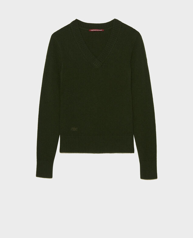 V-neck cashmere jumper Military green
