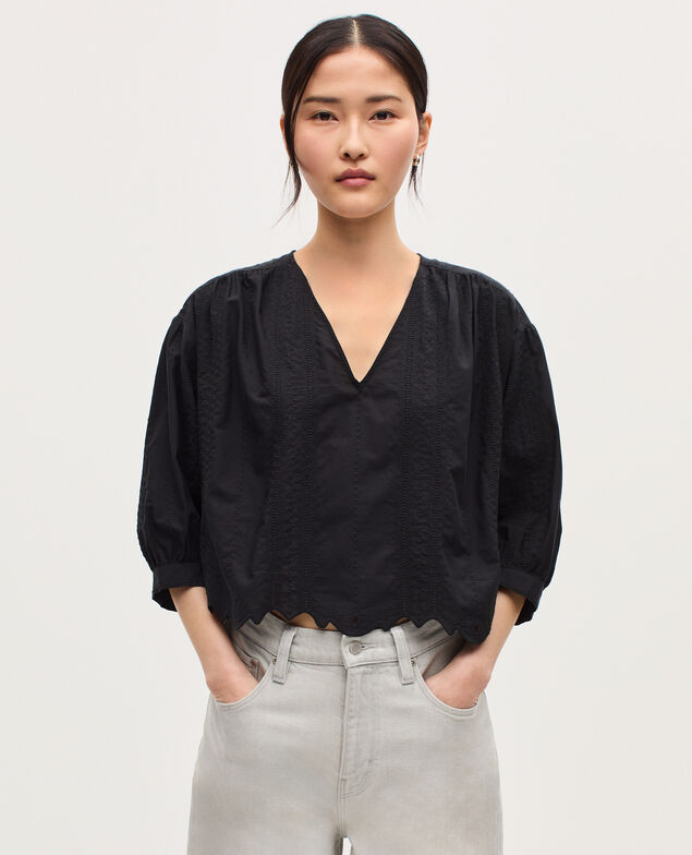 Embroidered cotton blouse H091 black beauty