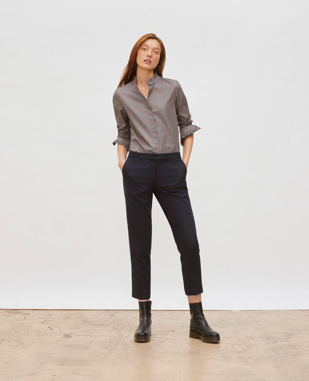  Ruffled high collar cotton shirt Stripes3 scarab