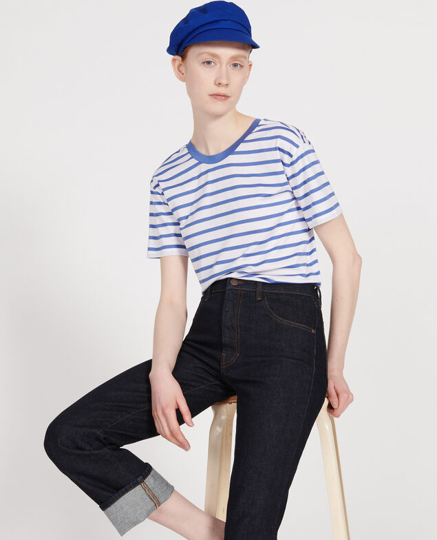 Egyptian cotton t-shirt Stripes optical white amparo blue