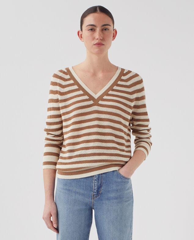 Linen V-neck jumper H321 thin gratinato