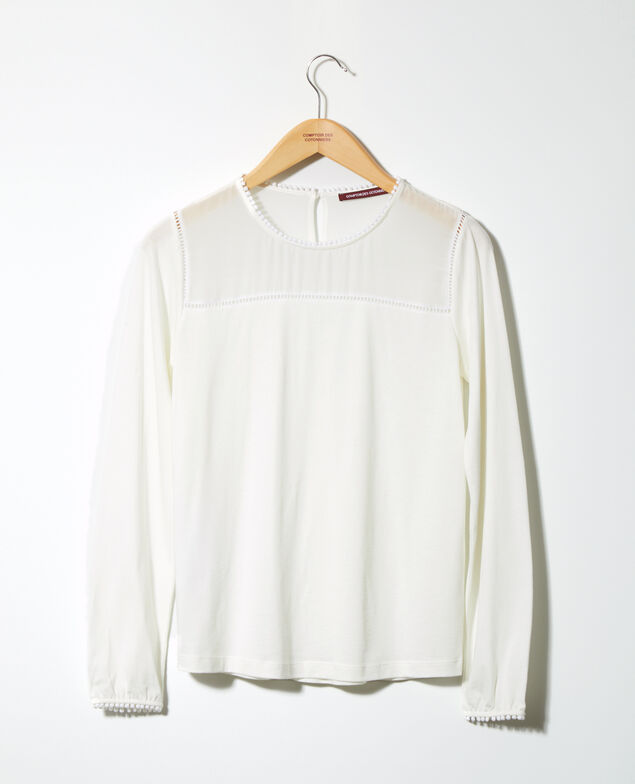  Bimaterial T-shirt with pompom details White