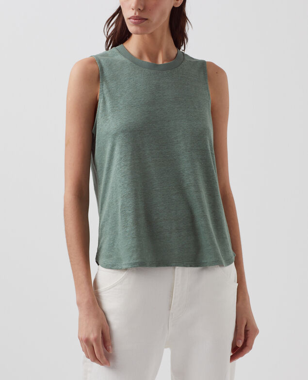 MARCELLE - Linen tank top H542 darkforest