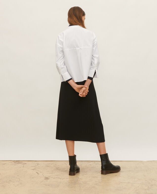 Collarless shirt in cotton poplin Optical white