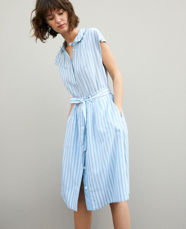 Shirt with round collar Adriatic/off white stripes