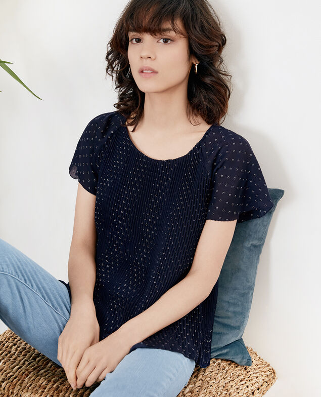 Pleated blouse Ring dots marine