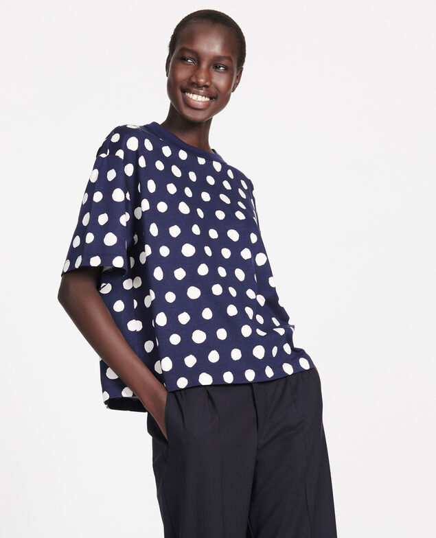 Boxy cotton t-shirt Dots maritime blue