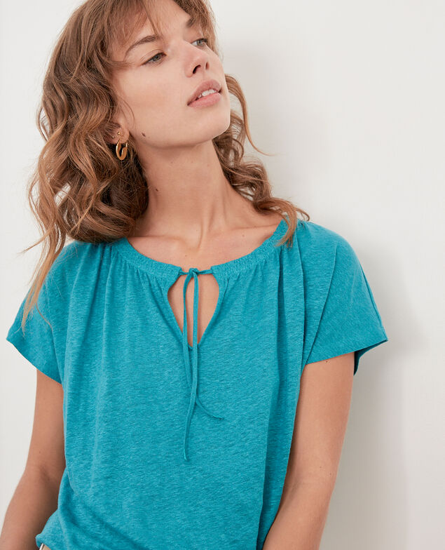 Linen T-shirt Pacific green