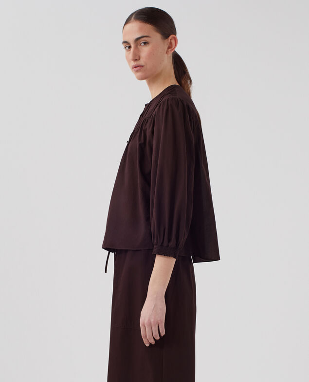 Cotton voile blouse J790 chocolate plum