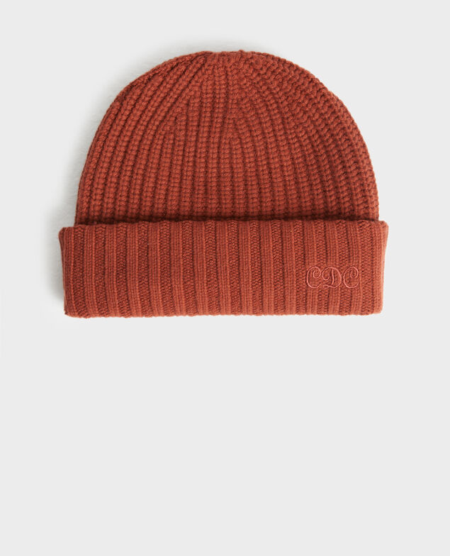 Embroidered "CDC" wool beanie Brandy brown