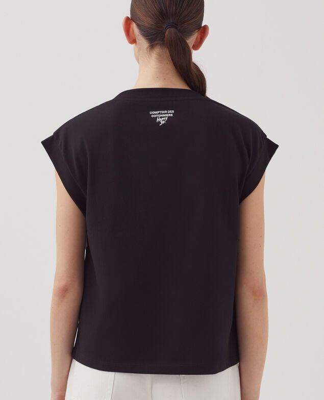 Boxy cotton t-shirt J095 black base words