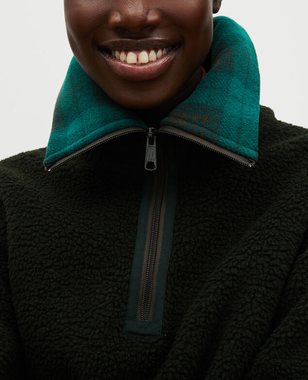 Fleece half-zip jumper with tartan collar Scarab