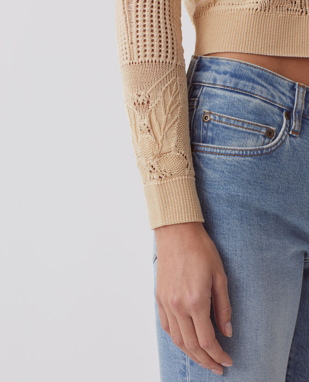 Floral crochet cardigan J300 natural