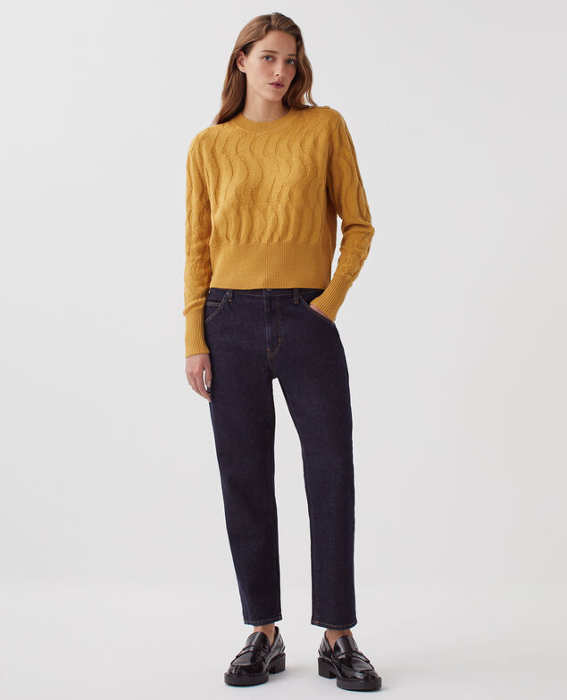 Round neck merino wool jumper J490 mustard gold