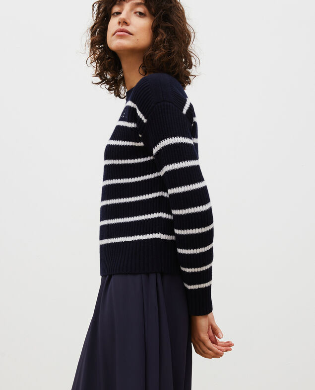 Boatneck striped wool jumper Str jetstream nt sky