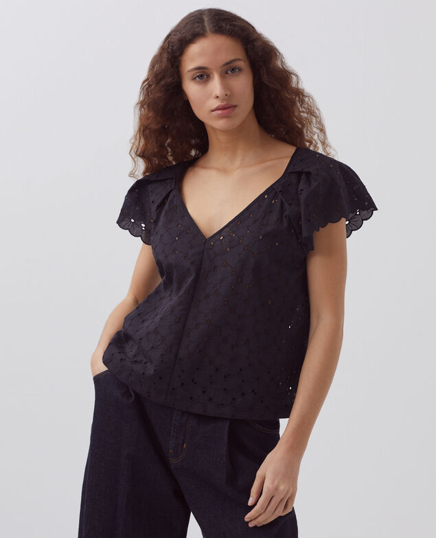 Embroidered cotton top H091 black beauty
