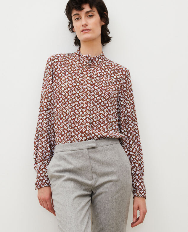 Long-sleeve floral print blouse Print fleurettes tortoise shell