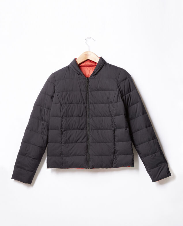 Reversible padded jacket with packable hood Black