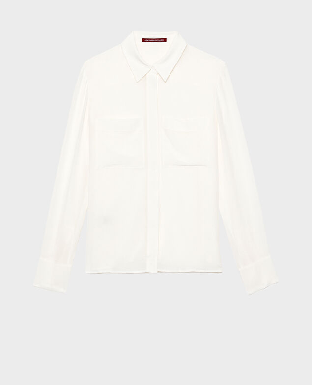 Loose long-sleeve silk shirt Jet stream