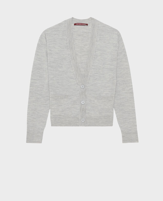 Cropped merino wool cardigan Melange grey
