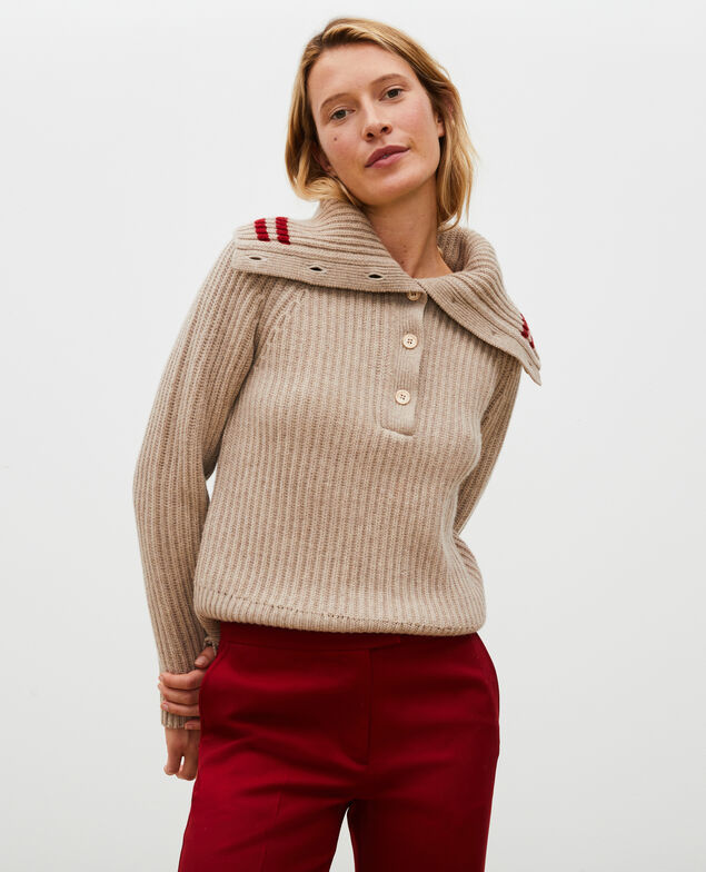 Wool half-neck jumper with a wide collar Latte