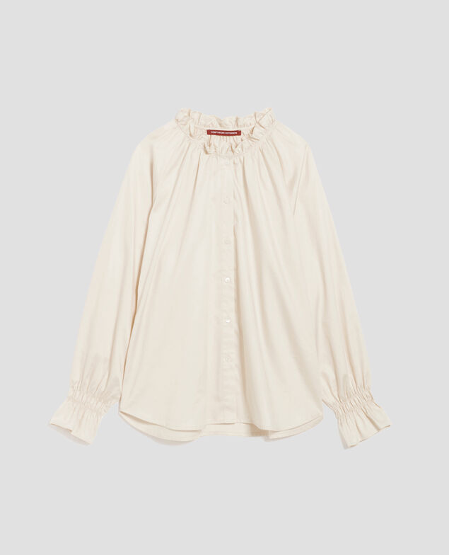 Ruffle neck shirt I300 pearled ivory