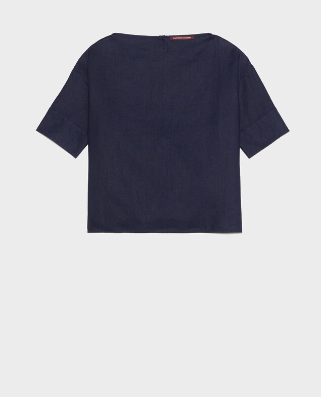 Loose linen top Maritime blue