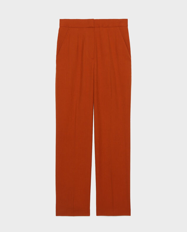 MARCELLE - trousers, straight wool boyfriend trousers Umber
