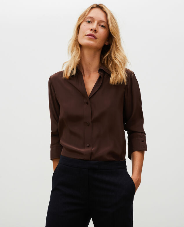  Long-sleeve silk men's shirt Coffee bean
