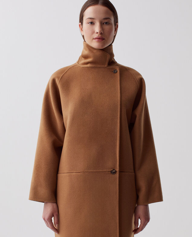 Double-sided long coat I340 toasted coconut